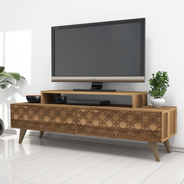 Hanah Home Soporte TV Nogal City - 140cm Ancho x 48.8cm Alto x 41.8cm Profundo Elegante y Moderno